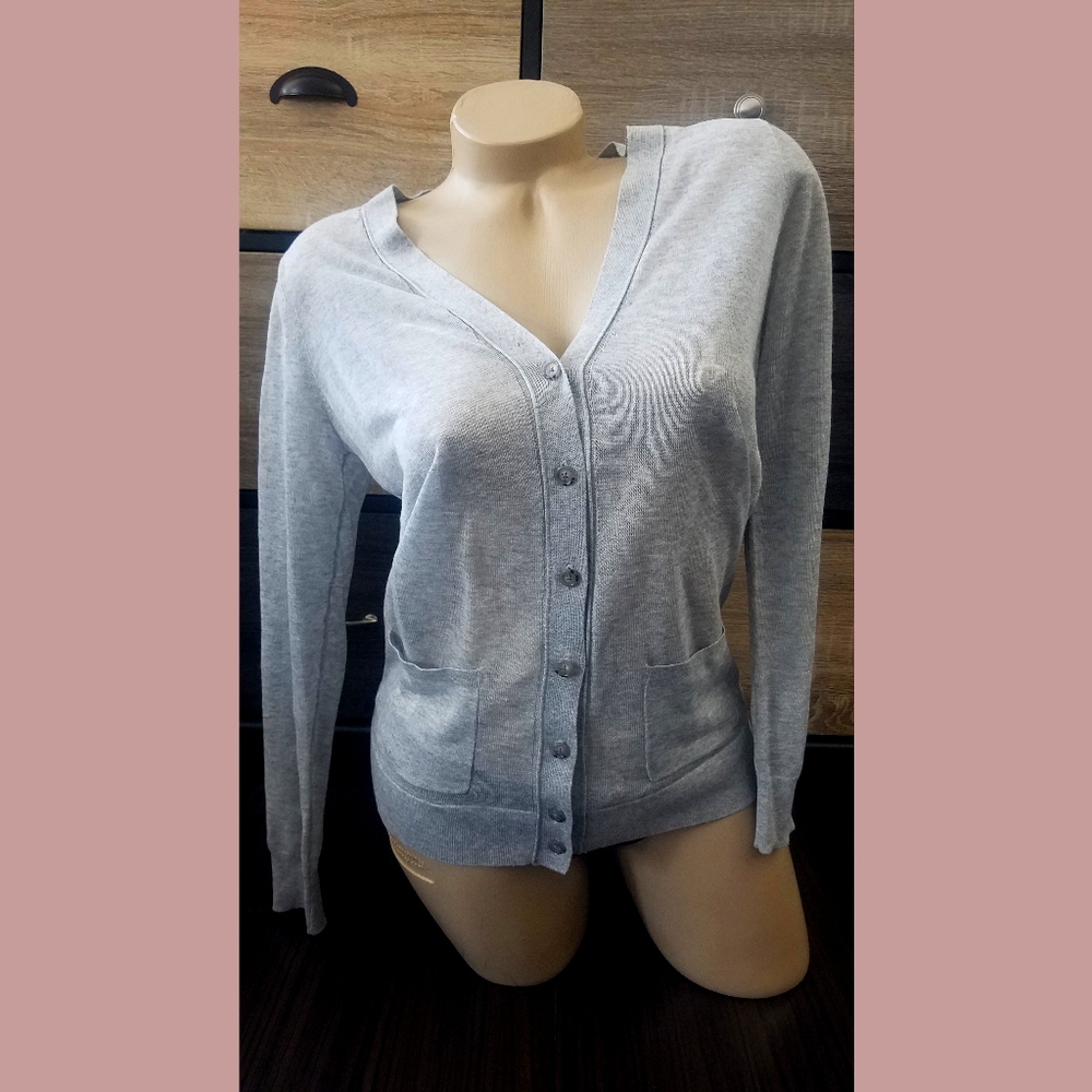 LOFT sheer cardigan double pocket knit